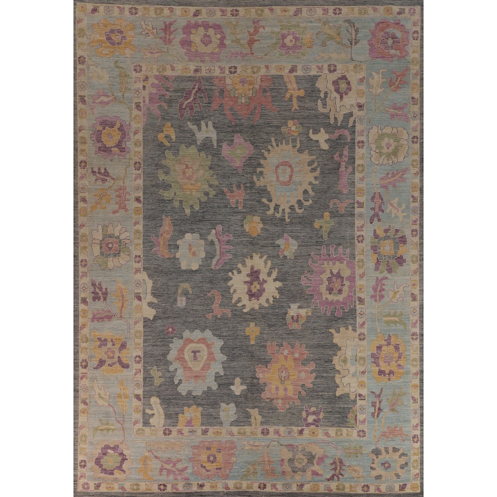 Vegetable Dye Oushak Large Area Rug Handmade Oriental Grey Wool Carpet - 10'0"x 13'8"