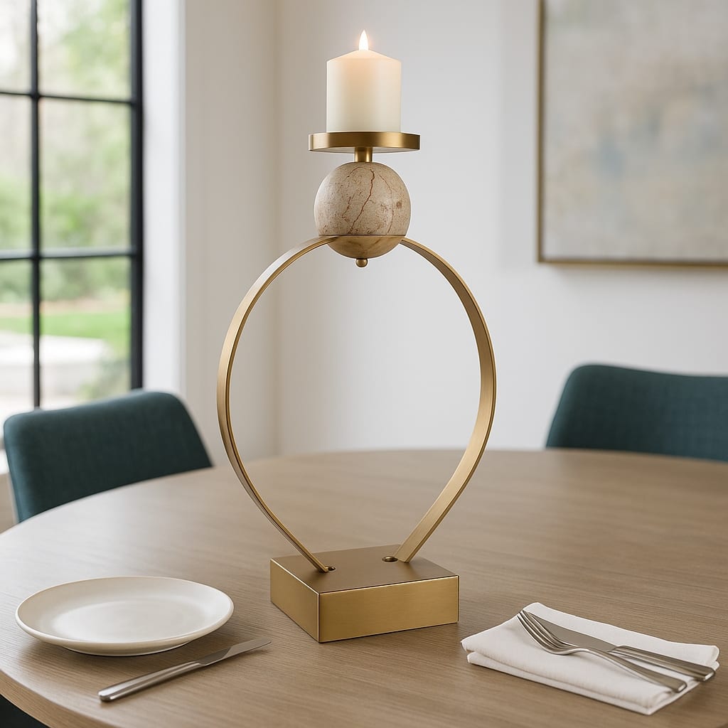 Candle Holder - Metal with Marble Sphere