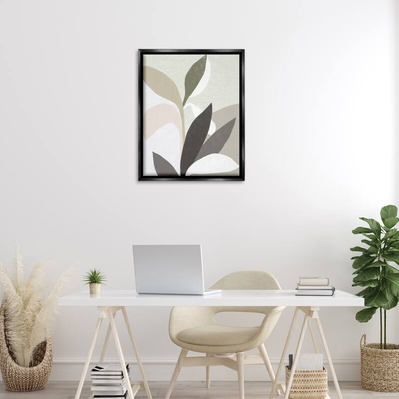 Stupell Organic Soft Leaf Shapes Framed Floater Canvas Wall Art Design By June Erica Vess