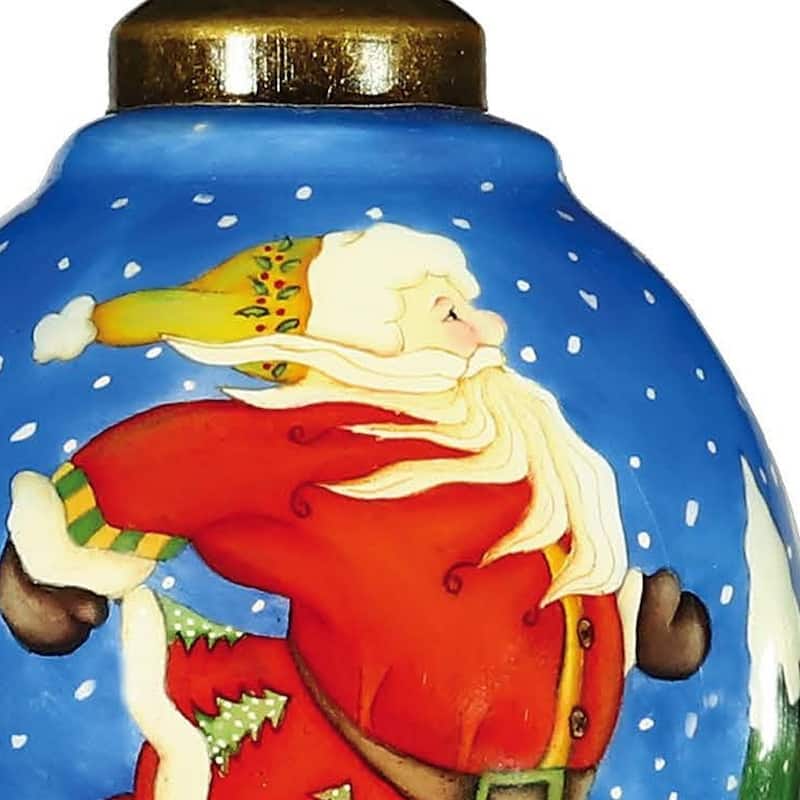 Ice Skating Santa Hand Painted Mouth Blown Glass Ornament - 4" x 2.5" x 2.5"