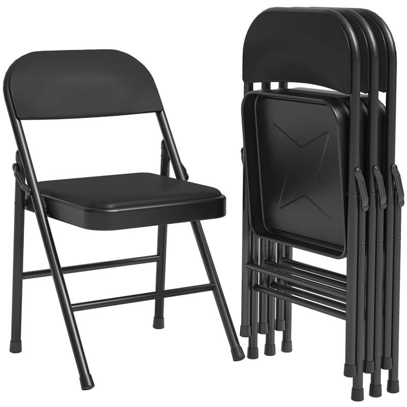 Folding Chairs 4 Pack With Padded Cushion and Back
