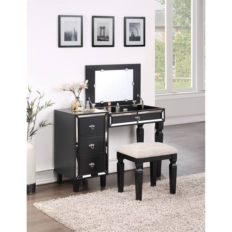 Fabric and Wood Vanity Set with Stool