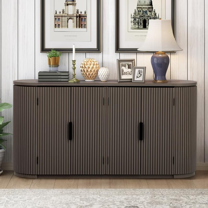 63" Vertical Striped Door Storage Cabinet with Adjustable Shelves