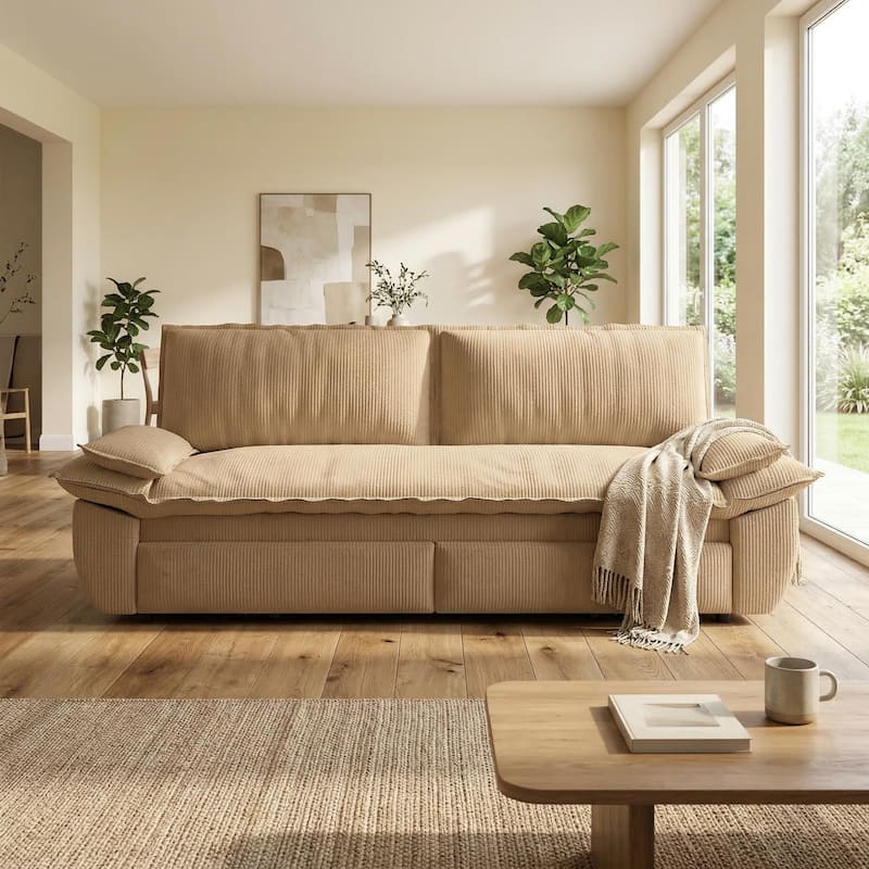 Homy Casa 72'' Queen Pull Out Sofa Bed, 3-in-1 Corduroy Sleeper Couch