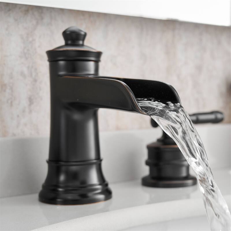 Waterfall 8 Inch Widespread Bathroom Faucet with Pop-up Drain Brass Double Handle Modern Bathroom Sink Basin Taps