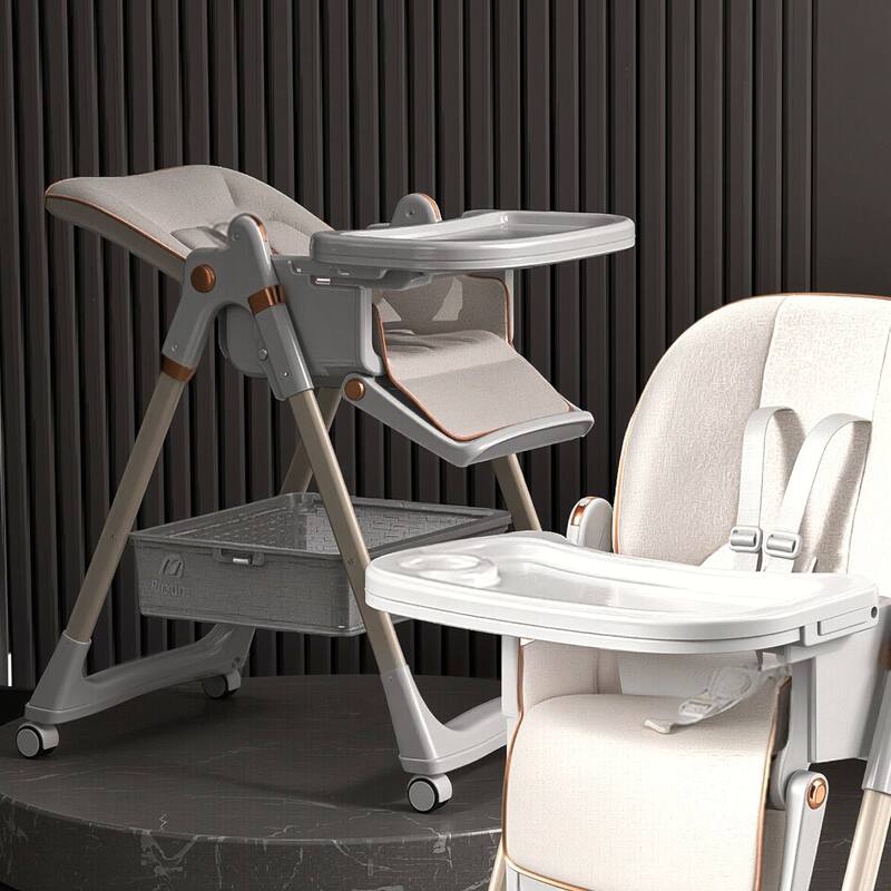 KISRAIS Portable Adjustable Baby High Chair with Safety Belt, Silent Lockable Wheels