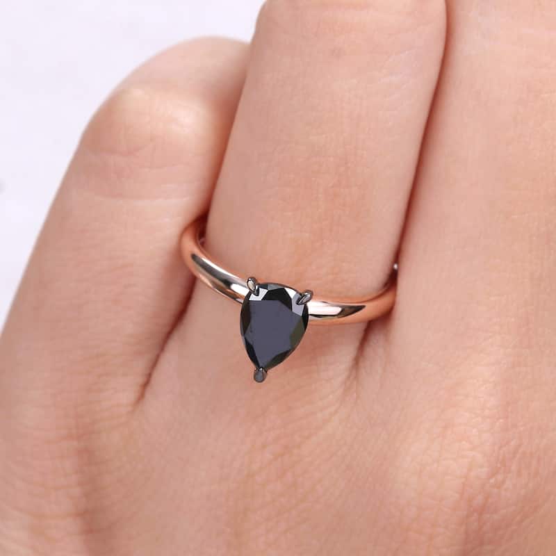 Miadora 1ct TDW Pear-cut Black Diamond Solitaire Engagement Ring in 14k Rose Gold