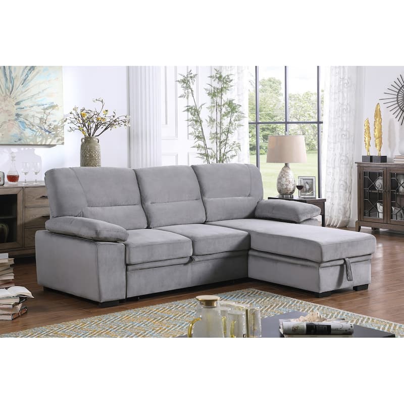Velvet Fabric Reversible Sleeper Sectional Sofa Chaise