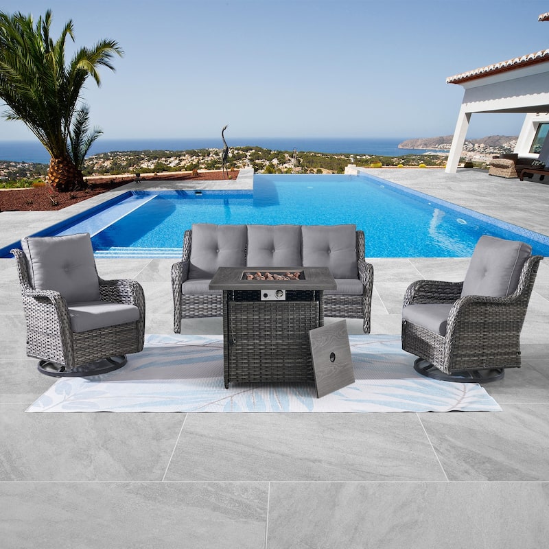 Gymojoy Sofa Swivel Chairs with 50,000 BTU Propane Fire Pit Table - Grey - Grey