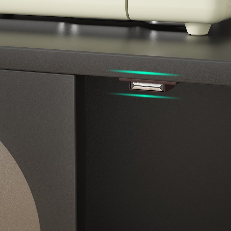 Modern Farmhouse Black Sideboard Buffet with USB Port, Black Storage Bar Cabinet with LED Light