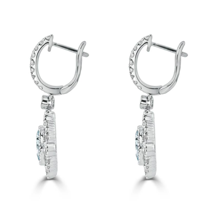 Auriya 1 1/3ct Fancy Oval-cut Aquamarine Halo Diamond Dangle Earrings 7/8ctw 18k Gold