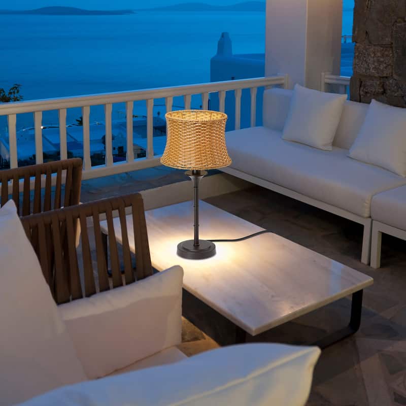 Pocologan Tan 25.25-inch Outdoor Table Lamp by Havenside Home - 12.5L x 12.5"W x 25.25"H