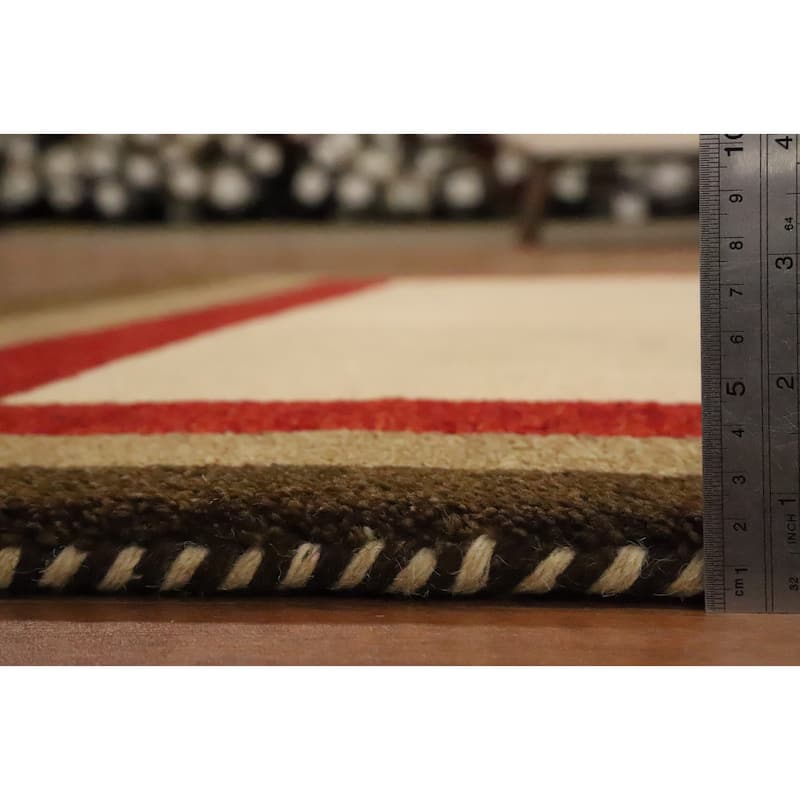 Hand Knotted Oriental 100% Wool Carpet Tribal Geometric Beige & Ivories Gabbeh Area Rug - 7' 0'' X 5' 0''