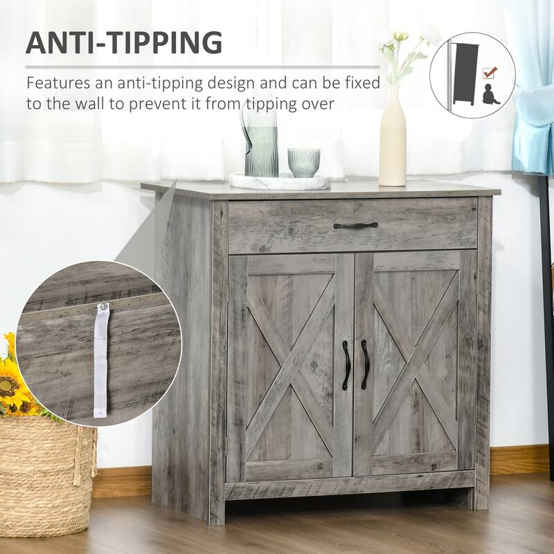 Farmhouse Sideboard Buffet Cabinet, Barn Door Style Kitchen Cabinet, 32" Accent cabinet for Kitchen, Living Room or Entryway