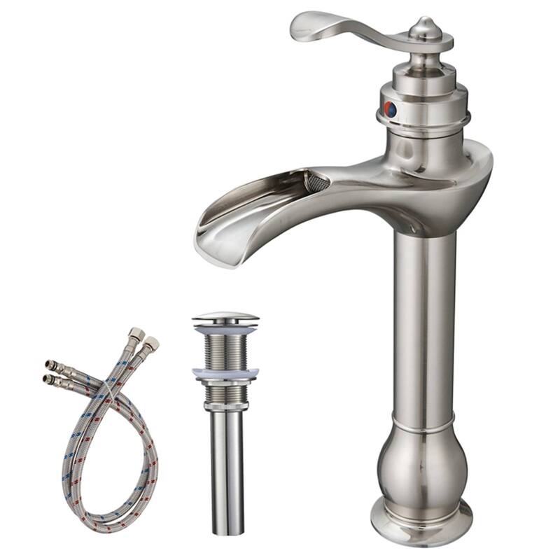 Waterfall Bathroom Vessel Faucet With Drain Assembly Single Handle Bathroom Vessel Sink Faucets One Hole High Taps With Valve