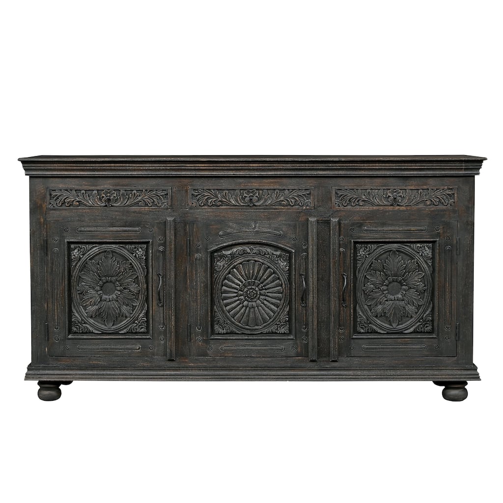 Florence Handcrafted Solid Wood Sideboard with Carved Floral Storage