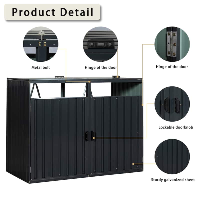 Garbage Bin Shed Stores 2 Trash Cans Metal Outdoor Bin Shed for Garbage Storage
