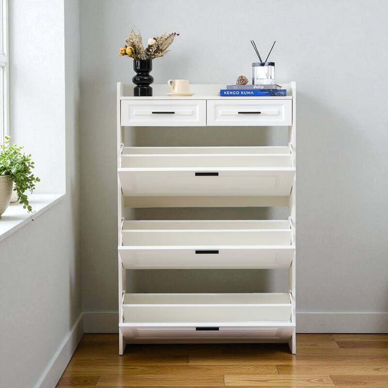 32.6" Modern Shoe Cabinet with 2 Drawers and 3 Flip Doors, Large Capacity Shoe Storage Organizer for Entryway or Hallway