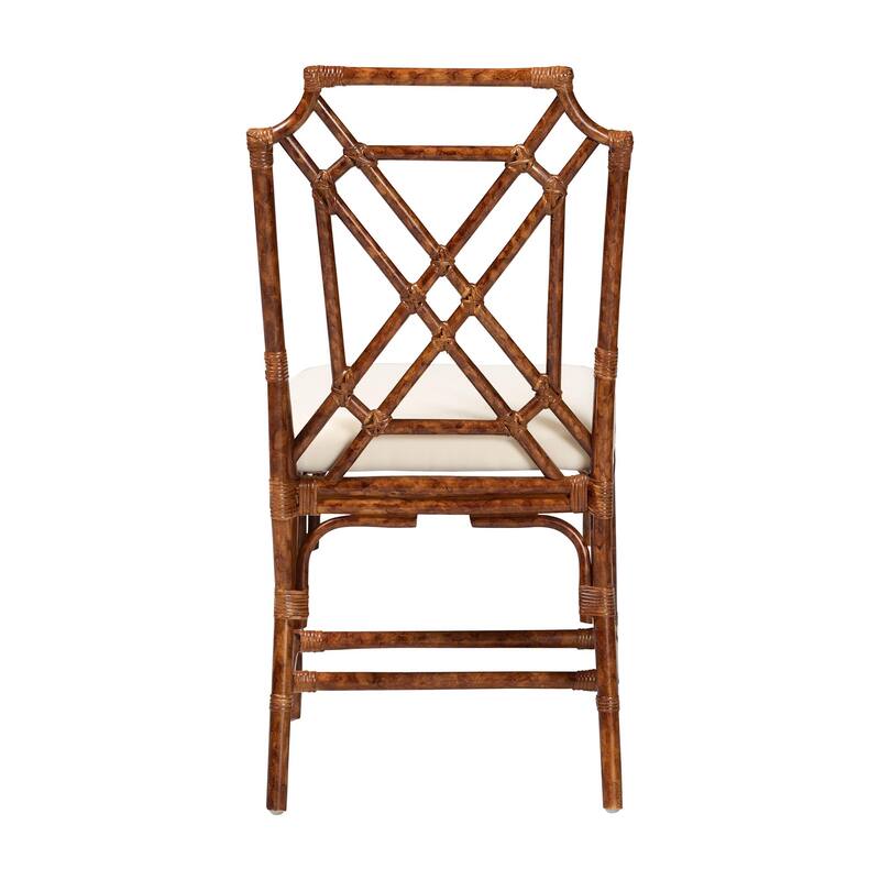 Esmery Marbled Tortoise Natural Rattan Dining Chair - Handcrafted Wicker Side Chair with Crisscross Back, Boho Coastal Seating
