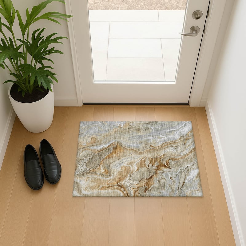 Premium Washable Super Soft Modern Glam Mayfield Rug - Pewter - 1'8" x 2'6"