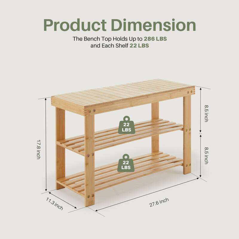 3-Tier Bamboo Shoe Rack Bench with Storage, Black, Brown, Wood