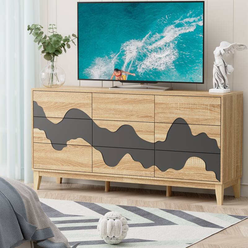 63" Wide 9 Drawer Dresser Dresser Storage Cabinet