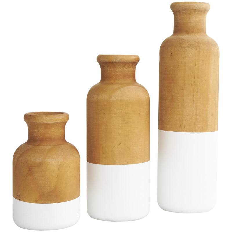 Wood Colorblock Decorative Vase with White or Black Bases - Set of 3 Brown - Roche River Decor