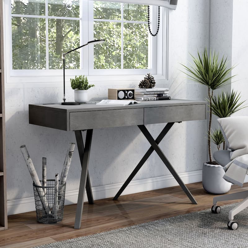 Foli Transitional 47-inch Wood 2-Drawer Desk with USBs and Power Outlets by Furniture of America