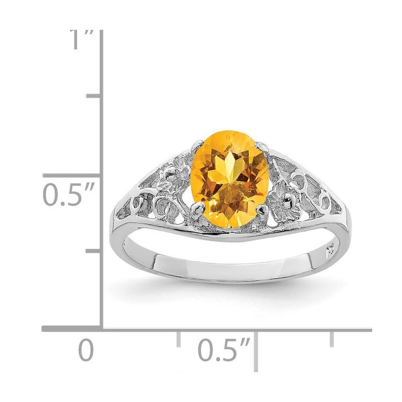Curata 925 Sterling Silver Oval Polished Open back Citrine ring