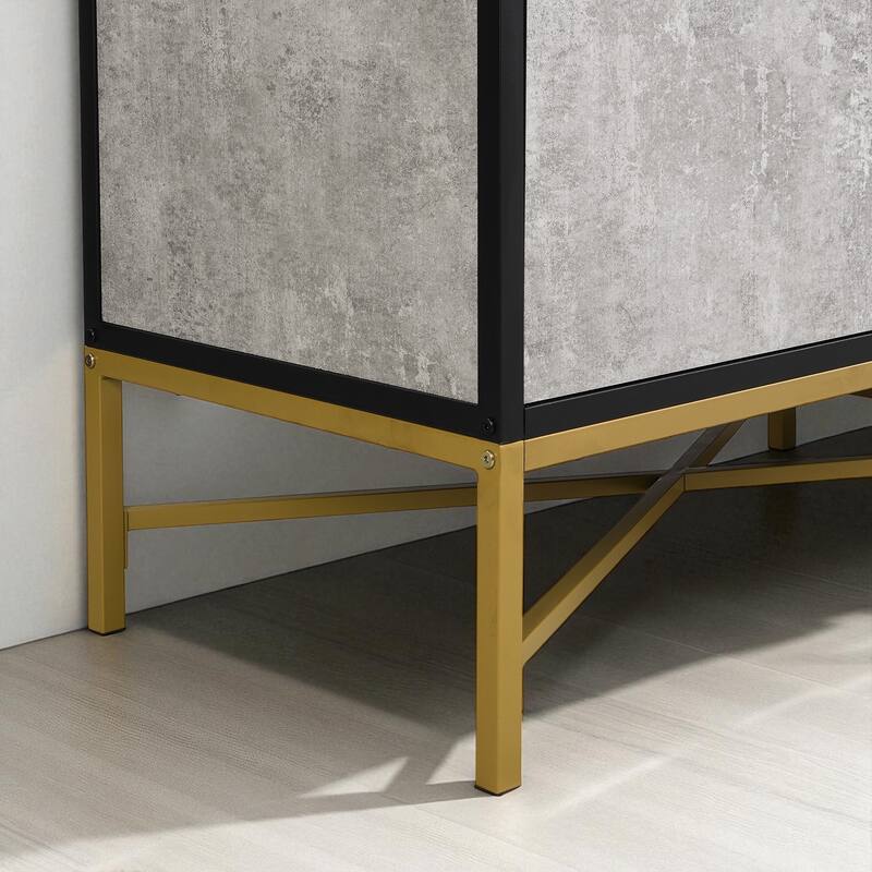 Four-Door Sideboard with Metal Frame and Cross-Leg Design, 62.20" Storage Cabinet for Modern Decor