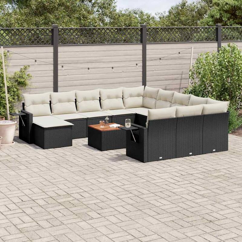vidaXL Garden Sofa Set PE Rattan Large Adjustable Feet - Black and Cream - 24.4 x 24.4 x 27.2 in (W x L x H)