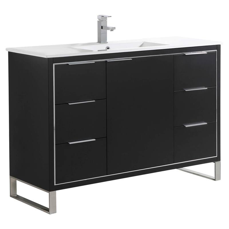 Fine Fixtures Opulence Collection Bathroom Vanity with White Ceramic Sink - 48 Inch - Black Matte - Chrome Hardware