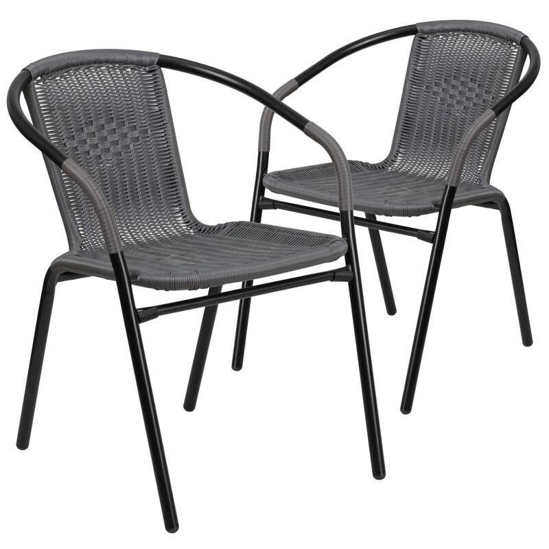 2 Pack Rattan Indoor-Outdoor Restaurant Stack Chair - Gray