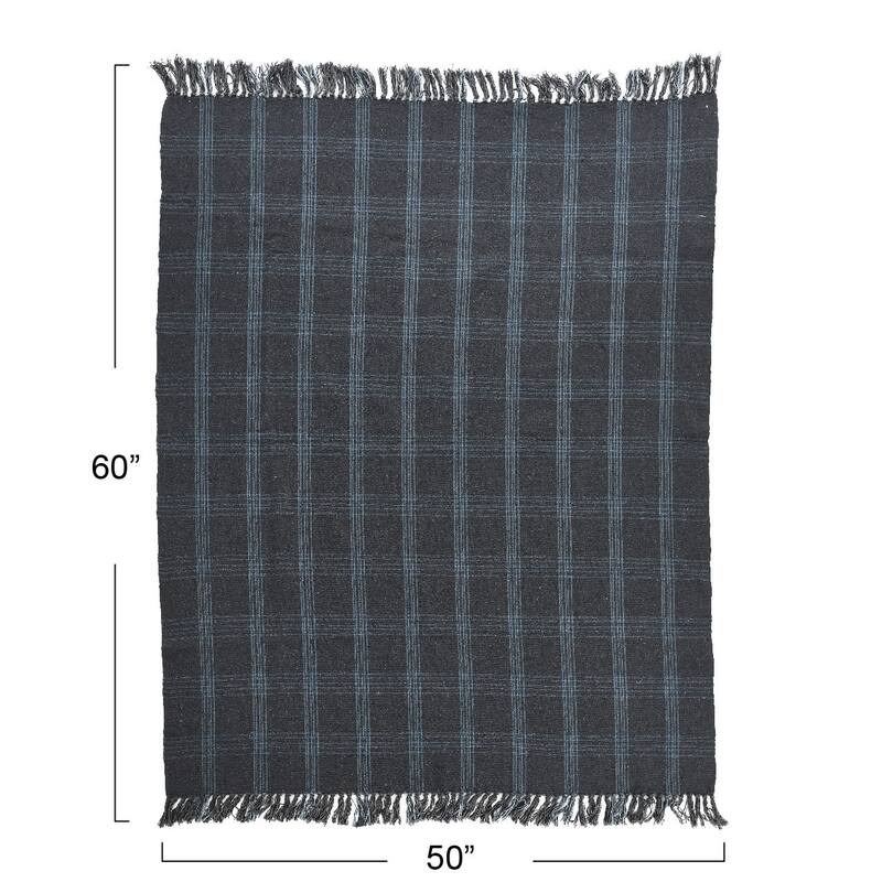Recycled Cotton Blend Throw Blanket with Fringe