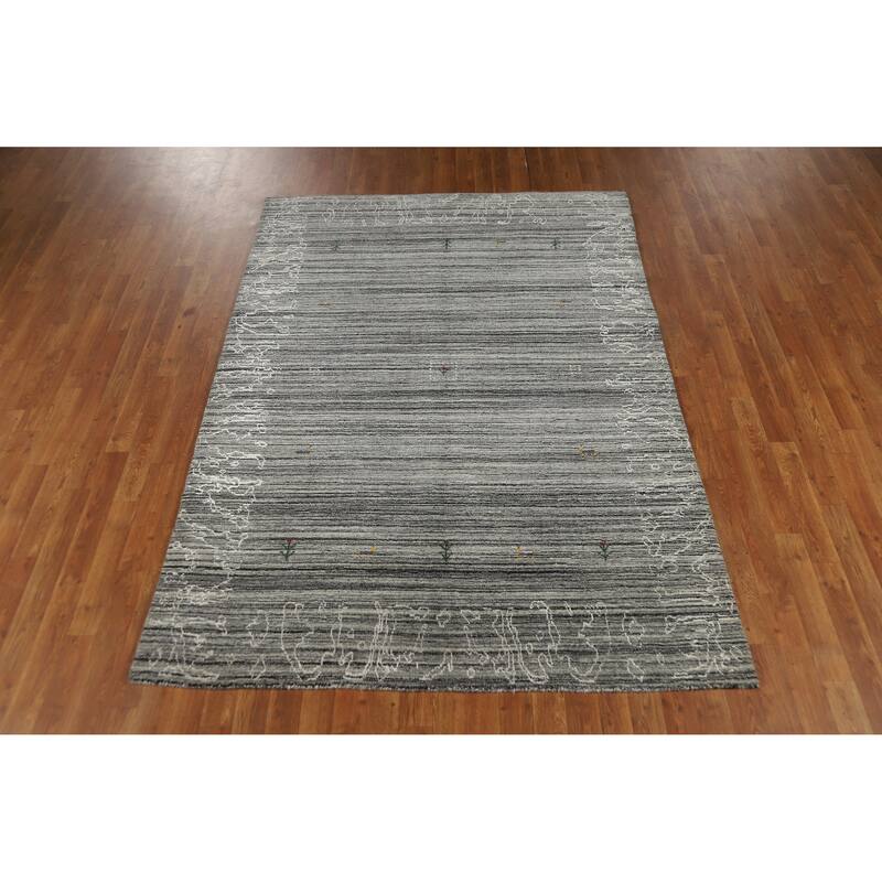 Grey Oriental Gabbeh Indian Area Rug Hand-Knotted Wool Carpet - 5'3" x 7'6"
