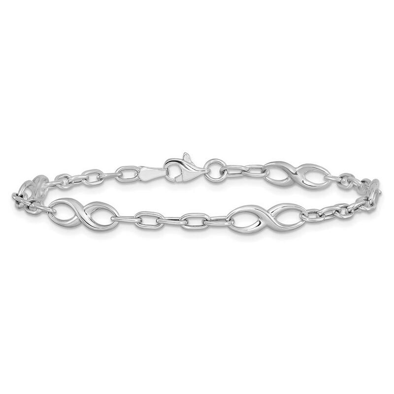Curata 10k White Gold Fancy Polished Infinity Cable Link Bracelet 7.5 Inch