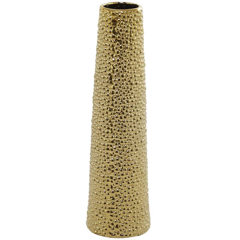 Ceramic Tall Cone Decorative Vase with Bubble Texture - Silver, White, Black, Gold - Roche River Decor - Gold - 7"W, 25"H