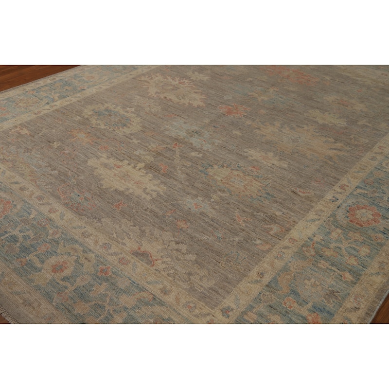 Hand Knotted Oriental 100% Wool Carpet Transitional All-Over Greys & Charcoal Oushak Area Rug - 9' 11'' X 7' 10''
