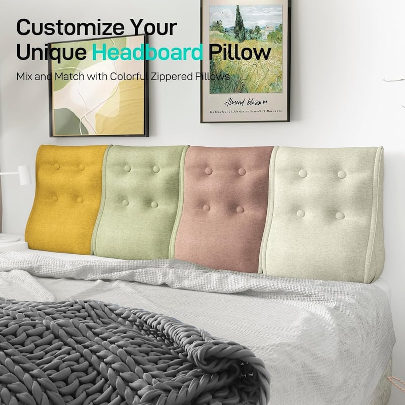 WOWMAX Velvet Sectional Headboard Pillow, Zipper Design Combinable Ergonomic Reading Pillow for Sitting in Bed