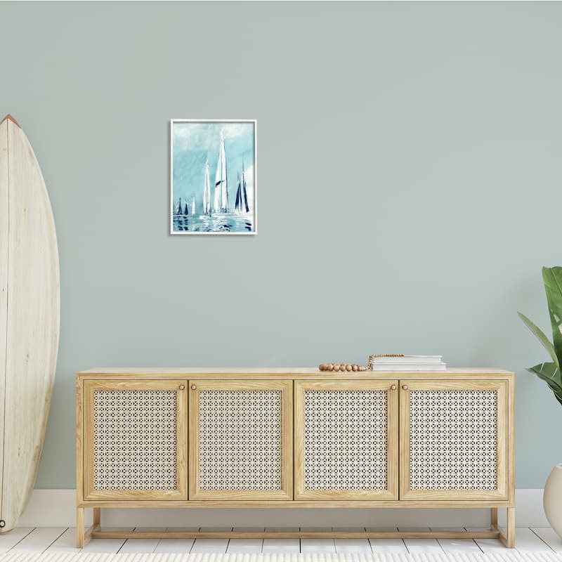 Stupell Abstract Nautical Row of Sail Boats Fluid Blue Framed Wall Art