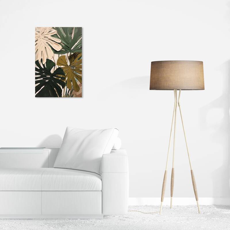 Wynwood Studio Canvas Floral and Botanical Colors of Monstera Green and Cream White Transitional Wall Art Canvas Print - 24 x 16