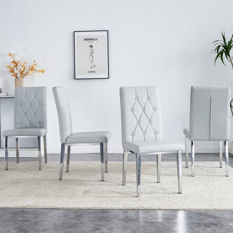 Modern Set of 4 Armless Dining Chairs with Grid Quilted Studded Backrest Metal Legs, for Dining Room Living Room and Bedroom
