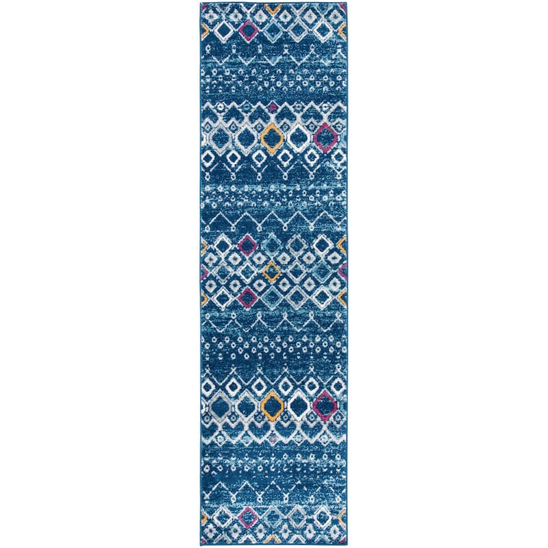 SAFAVIEH Amsterdam Bridget Moroccan Boho Rug - 2'3" x 8' Runner - Navy/Turquoise - Runner