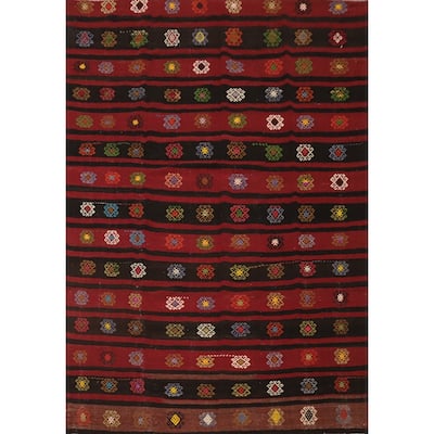 Hand Woven Oriental 100% Wool Carpet Southwestern Tribal Red Kilim Area Rug - 7' 10'' X 6' 7''