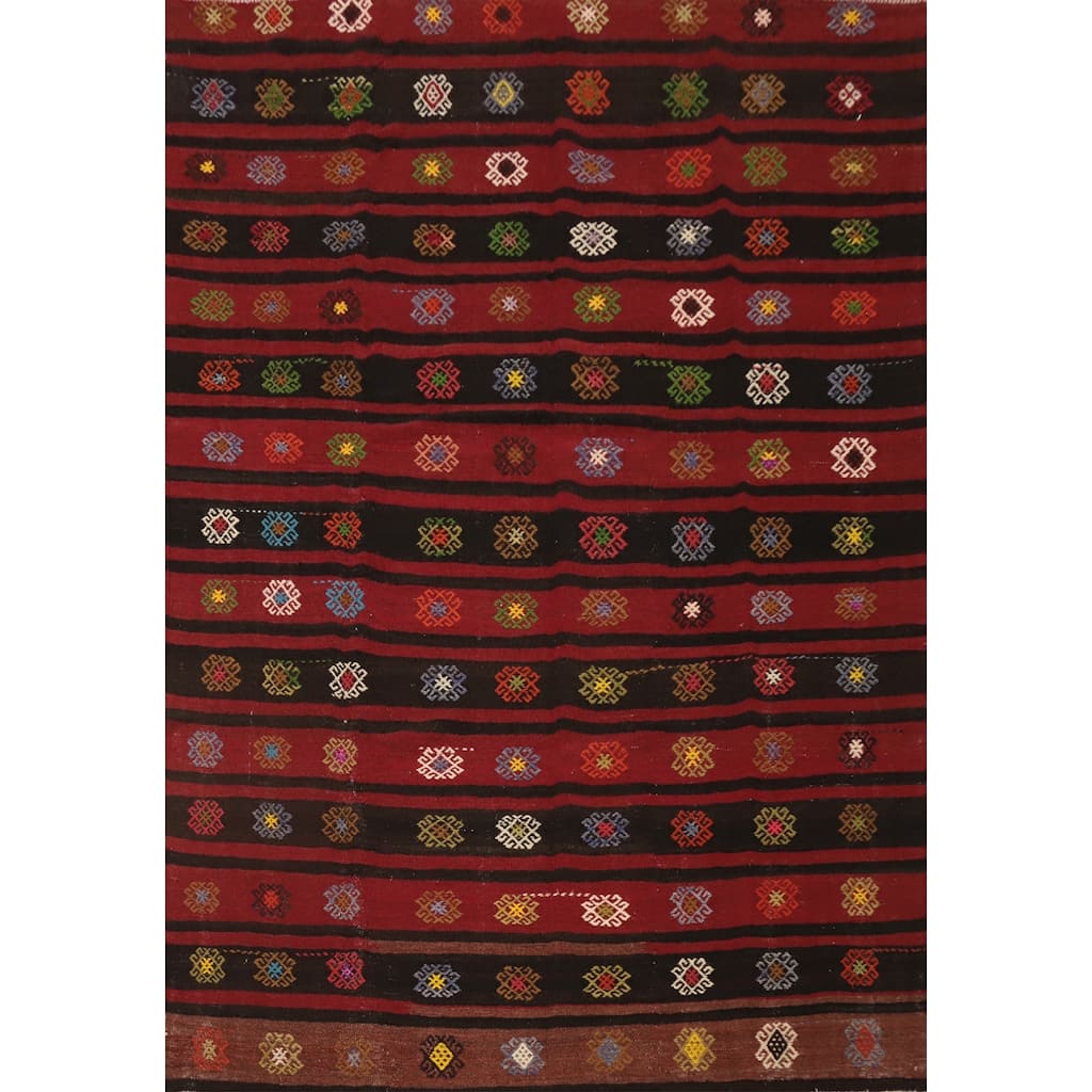 Hand Woven Oriental 100% Wool Carpet Southwestern Tribal Red Kilim Area Rug - 7' 10'' X 6' 7''