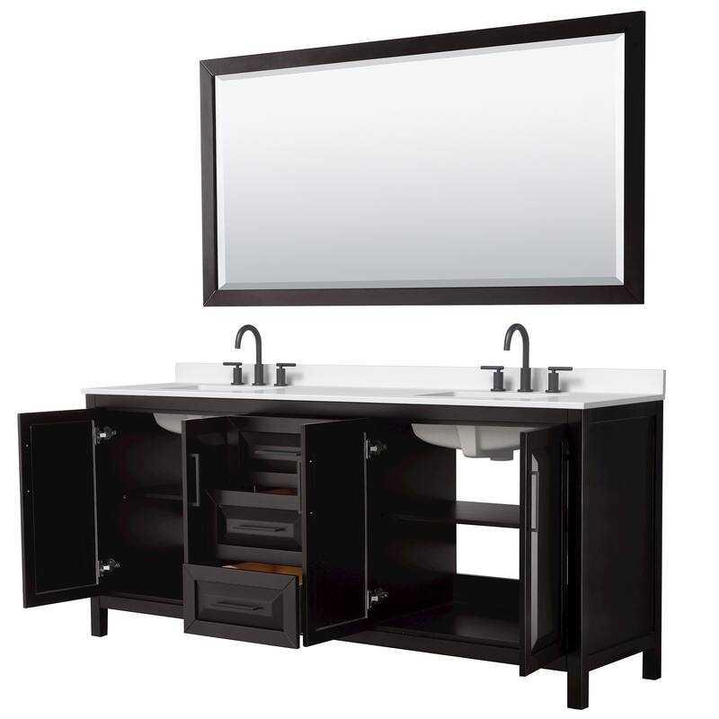 Daria 80-inch Double Vanity, 3 Hole Quartz Top, 70-inch Mirror