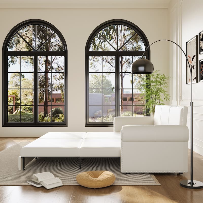 Homy Casa Faux Leather Pull-Out Sofa Bed, 2-in-1 Convert Sleeper Couch