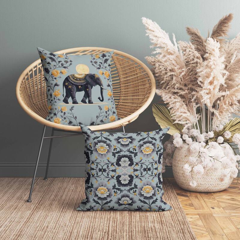 Moonbeam Elephant Indoor/Outdoor Reversible Throw Pillow Mint and Gray