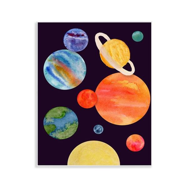 Stupell Watercolor Planets on Black Wall Plaque Art Design By Corinne ...