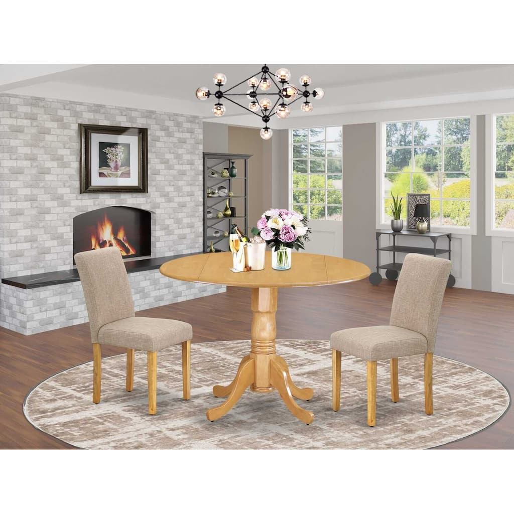 3-Piece Natural Oak Finish Solid Wood Top-Round Dining Room Set -Seats 4